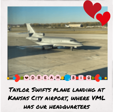 Taylor Swifts plane landing at Kansas City airport, where VML  has our headquarters