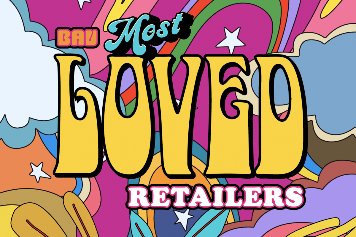 Brightly colored 60s-era graphic that reads "Most Loved Retailers"